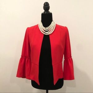 Zara Red Cropped Belle Sleeve Blazer Xs